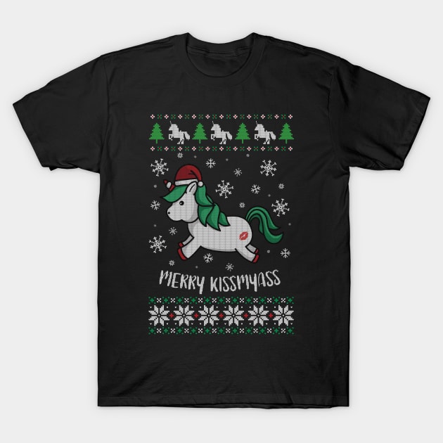 MerryKissMyAss cute kawaii unicorn ugly christmas sweater T-Shirt by secondskin